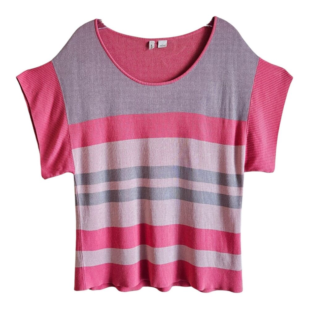 ANTHROPOLOGIE Moth Women's L Sweater Coral Gray Pink Short Sleeve Bust 38"